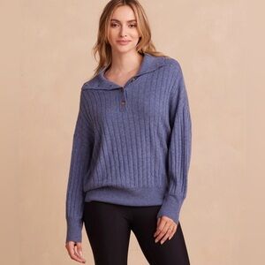 Summersalt The Coziest Cashmere Merino Wool Blend Ribbed Sweater XL Blue Preppy